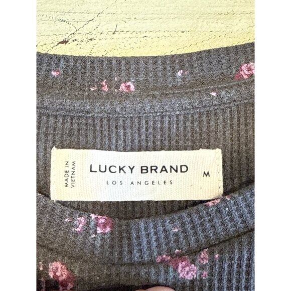 Lucky Brand Girl's Gray Floral Long Sleeve Ribbed Henley Top Size M Kids - Picture 2 of 7